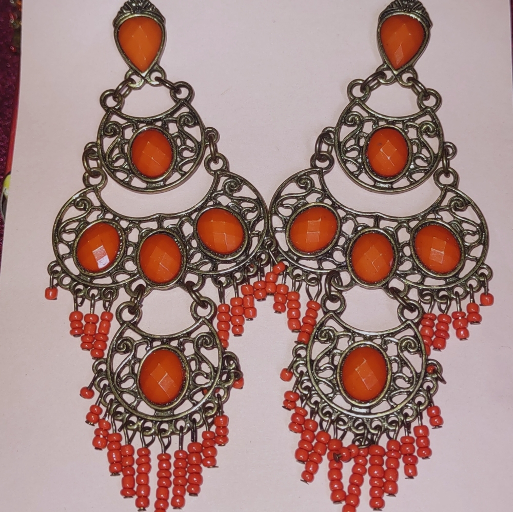 Burnt Orange Bali Chandelier  Earrings